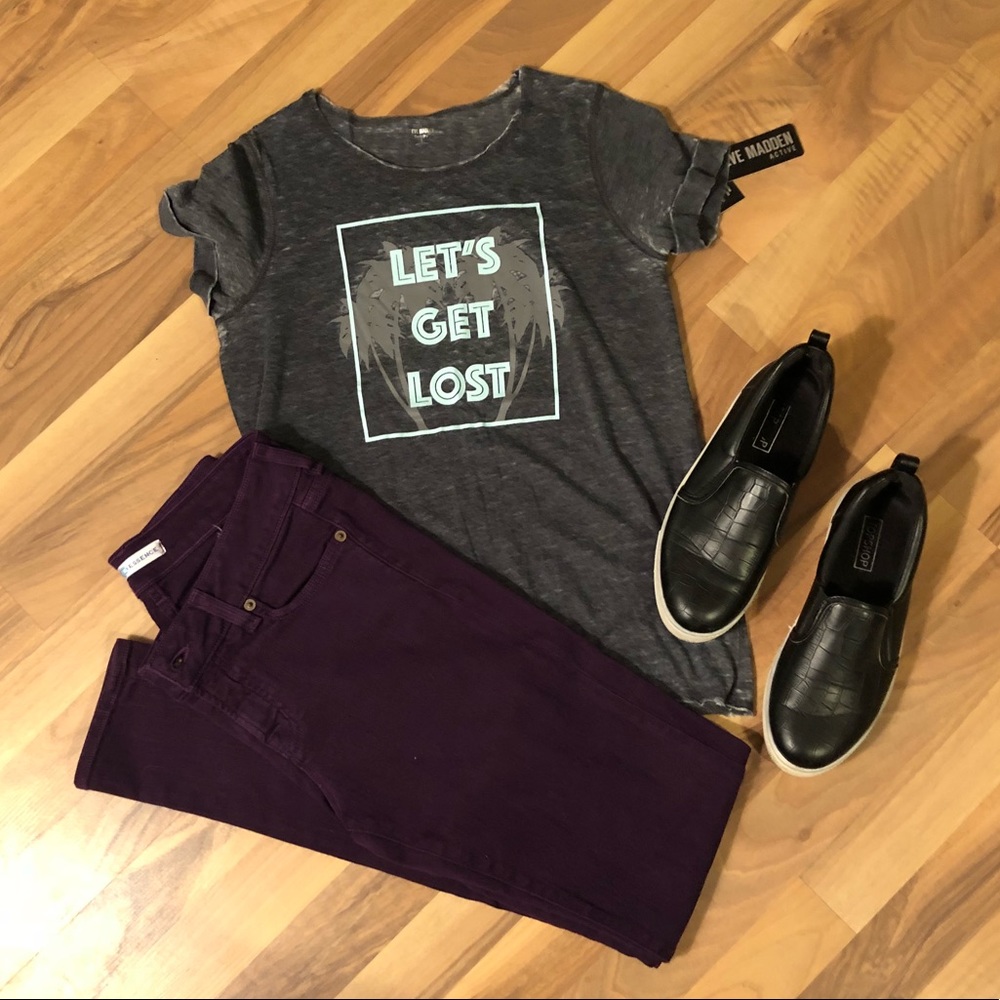 Blue Essence eggplant/purple color jeans.